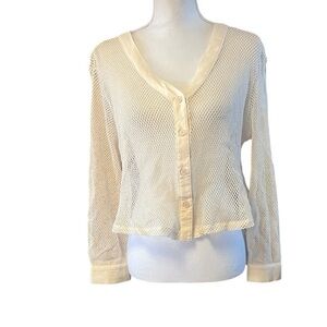 Commense Open Knit Mesh Cropped Cardigan